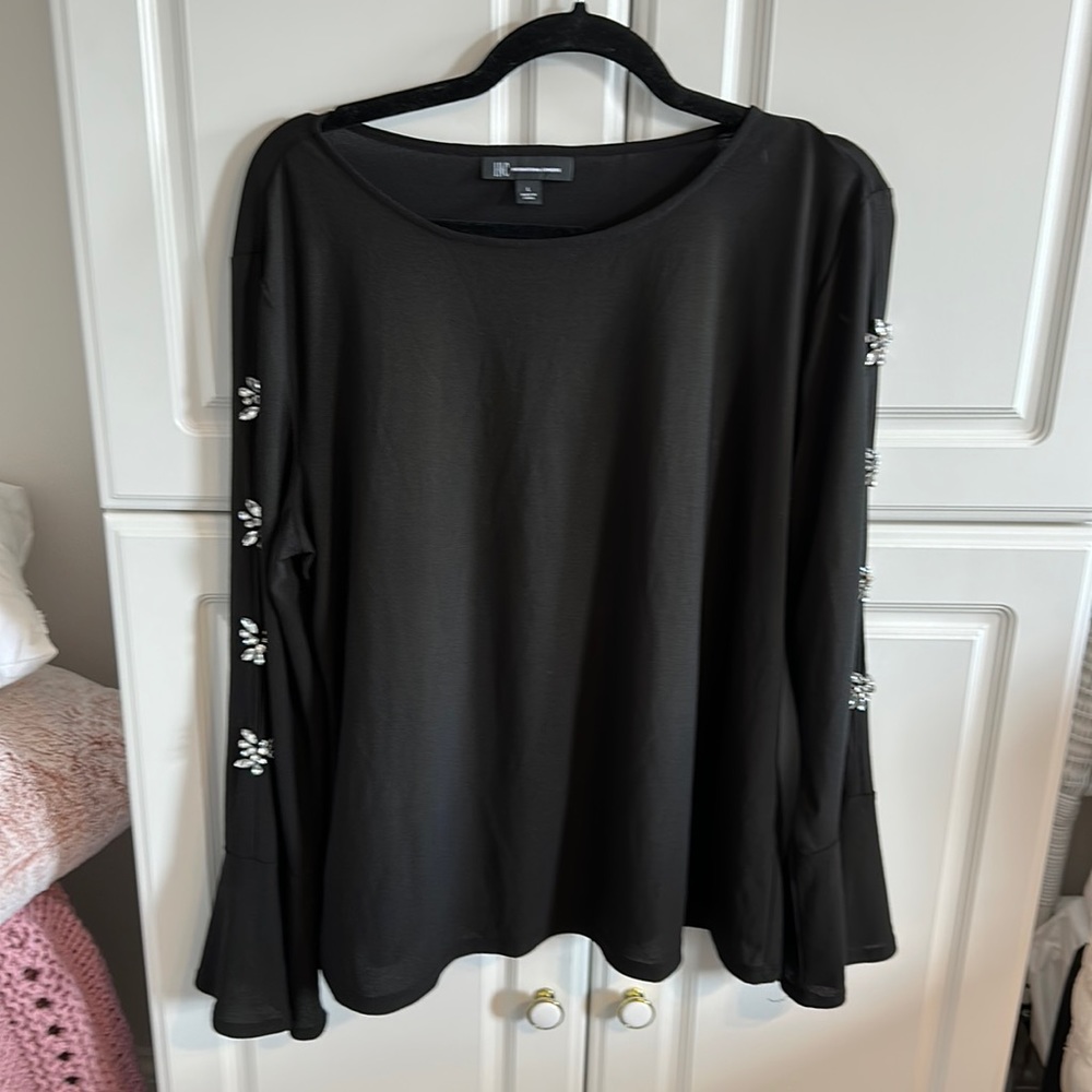 Inc rhinestone long sleeve top